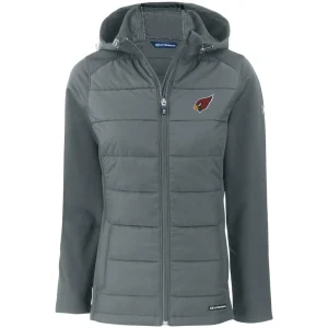 Arizona cardinals cutter buck womens evoke primaloft hybrid eco softshell recycled full zip hooded jacket Gray S