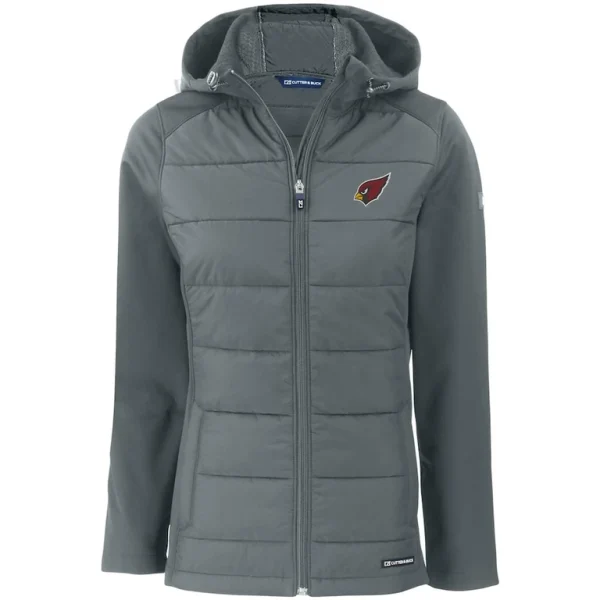 Arizona cardinals cutter buck womens evoke primaloft hybrid eco softshell recycled full zip hooded jacket Gray S