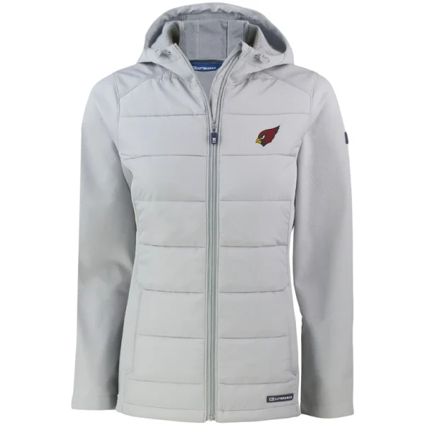 Arizona cardinals cutter buck womens evoke primaloft hybrid eco softshell recycled full zip hooded jacket Gray S
