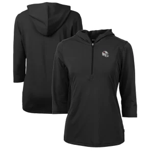Arizona cardinals cutter buck womens helmet logo drytec virtue eco pique recycled 34 sleeve half zip pullover hoodie Black