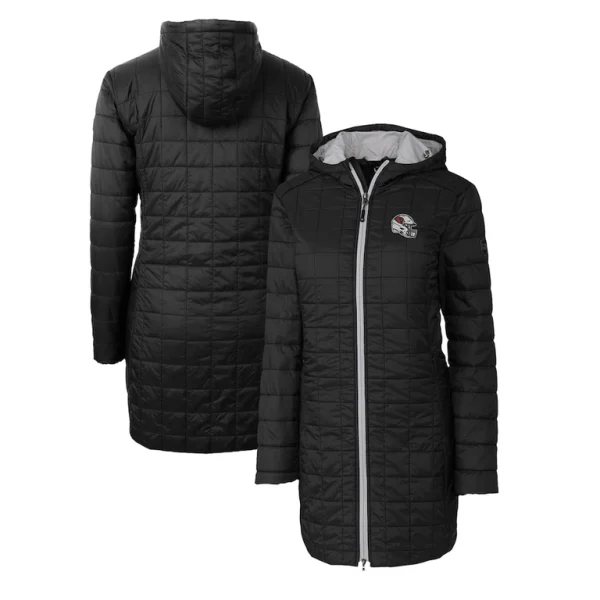 Arizona cardinals cutter buck womens helmet logo rainier primaloft eco insulated hooded long coat Black