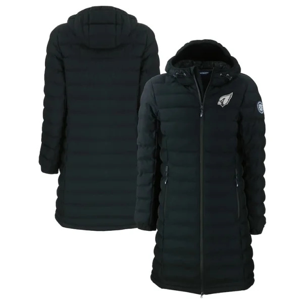 Arizona cardinals cutter buck womens mission ridge repreve eco insulated full zip hoodie long puffer jacket Black