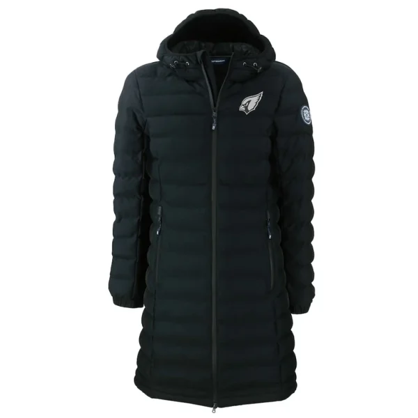 Arizona cardinals cutter buck womens mission ridge repreve eco insulated full zip hoodie long puffer jacket Black S