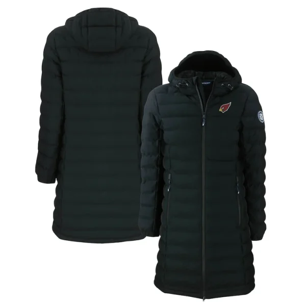 Arizona cardinals cutter buck womens mission ridge repreve eco insulated long full zip puffer jacket Black