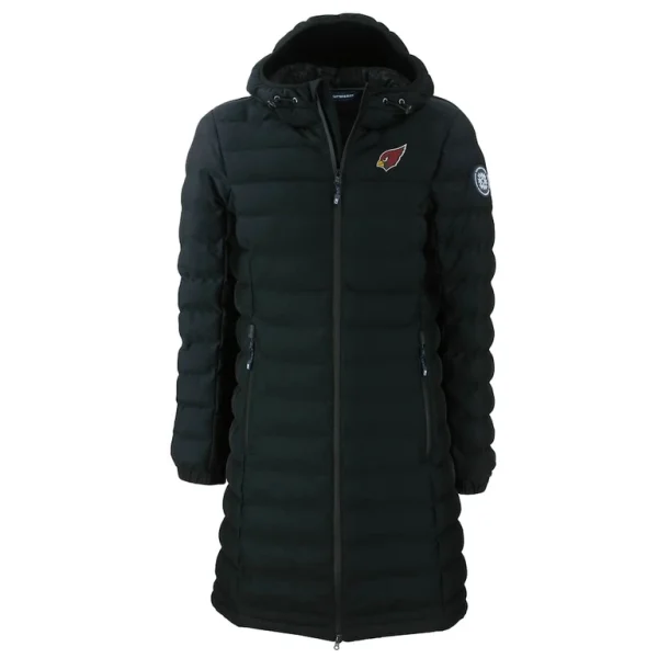 Arizona cardinals cutter buck womens mission ridge repreve eco insulated long full zip puffer jacket Black S