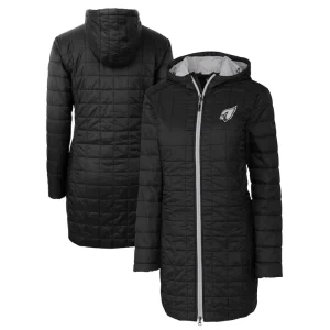 Arizona cardinals cutter buck womens rainier primaloft® eco insulated full zip hoodie long coat Black