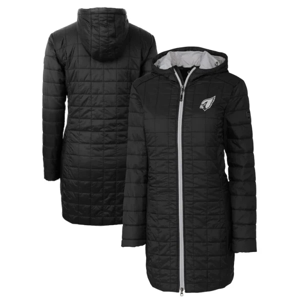 Arizona cardinals cutter buck womens rainier primaloft® eco insulated full zip hoodie long coat Black