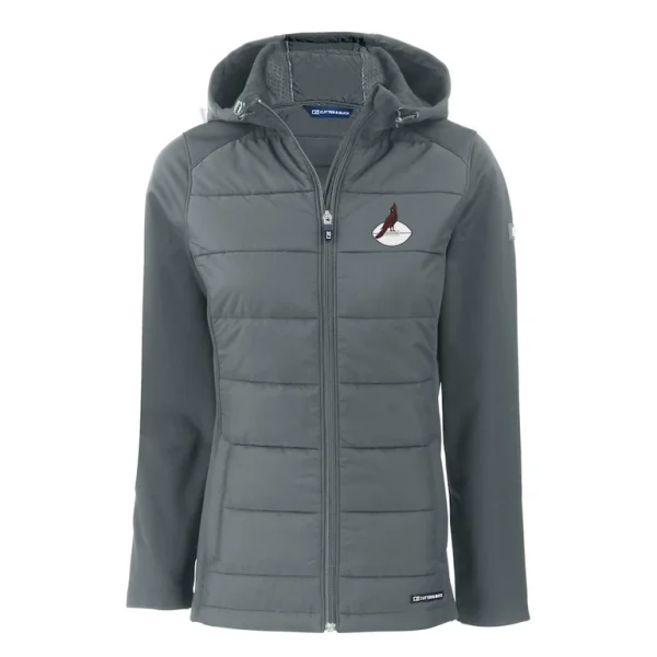 Arizona cardinals cutter buck womens throwback evoke hybrid eco softshell recycled full zip hoodie jacket Gray S