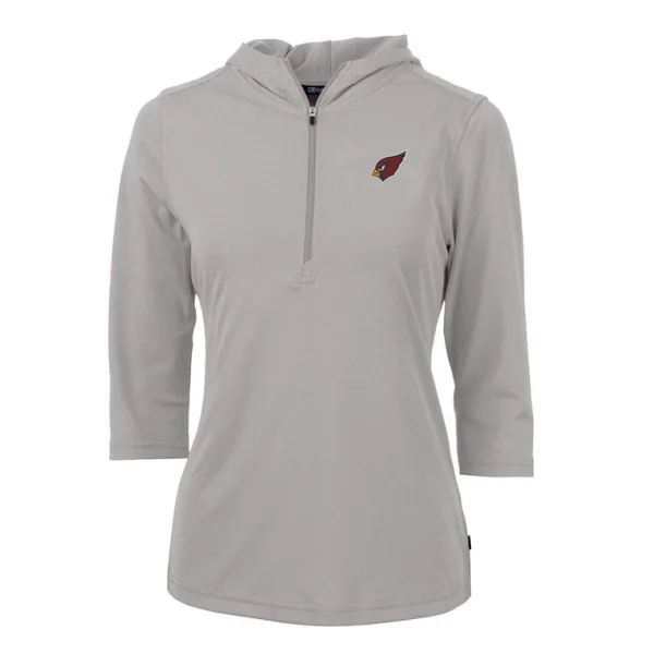 Arizona cardinals cutter buck womens virtue eco pique half zip 34 sleeve pullover hoodie Gray