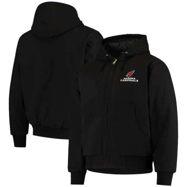 Arizona cardinals dunbrooke dakota cotton canvas hooded jacket Black