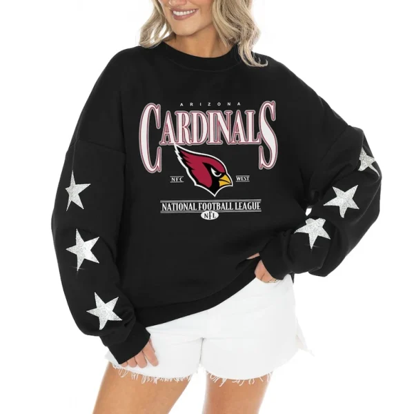 Arizona cardinals gameday couture womens rhinestone star sleeve settle the score tri blend pullover Black