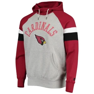Arizona cardinals starter home run raglan pullover hoodie Heathered graycardinal M