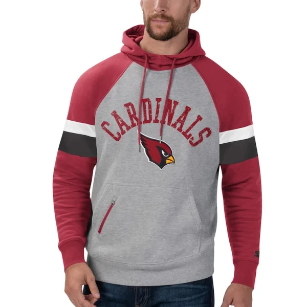 Arizona cardinals starter home run raglan pullover hoodie Heathered graycardinal XL