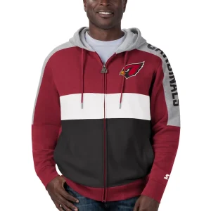 Arizona cardinals starter playoffs color block full zip hoodie Cardinalblack 2XL