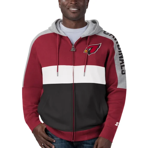 Arizona cardinals starter playoffs color block full zip hoodie Cardinalblack 2XL