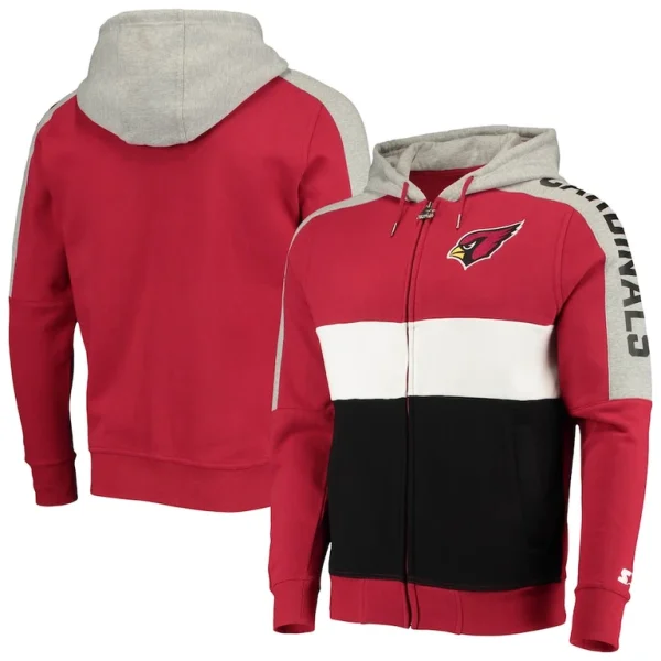 Arizona cardinals starter playoffs color block full zip hoodie Cardinalblack