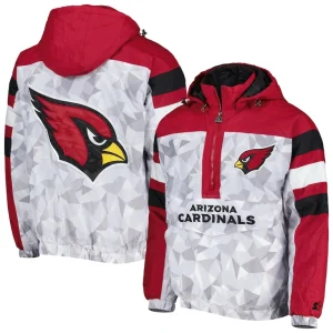 Arizona cardinals starter thursday night gridiron raglan half zip hooded jacket Whitecardinal