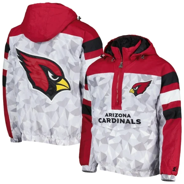 Arizona cardinals starter thursday night gridiron raglan half zip hooded jacket Whitecardinal
