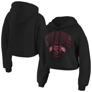 Arizona cardinals wear by erin andrews womens fleece cropped pullover hoodie Black