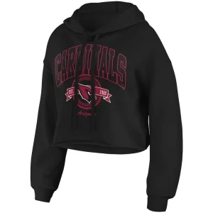 Arizona cardinals wear by erin andrews womens fleece cropped pullover hoodie Black S