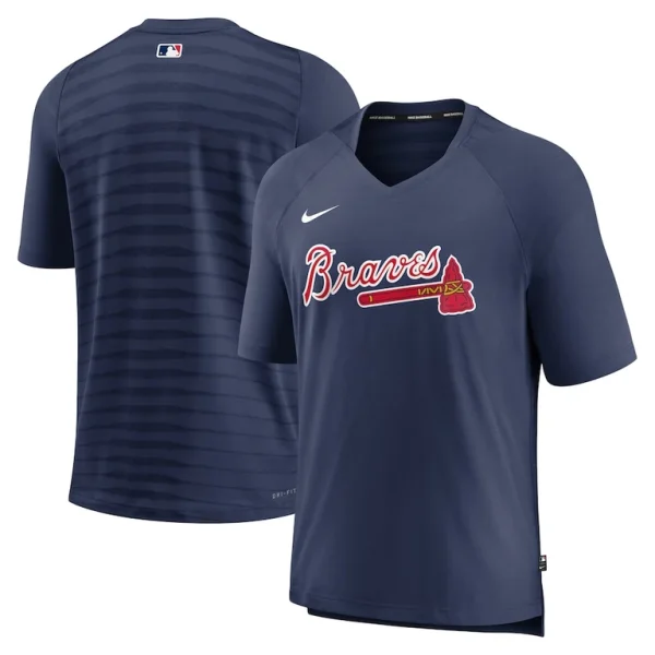 Atlanta braves nike authentic collection pregame raglan performance v neck t shirt Navy