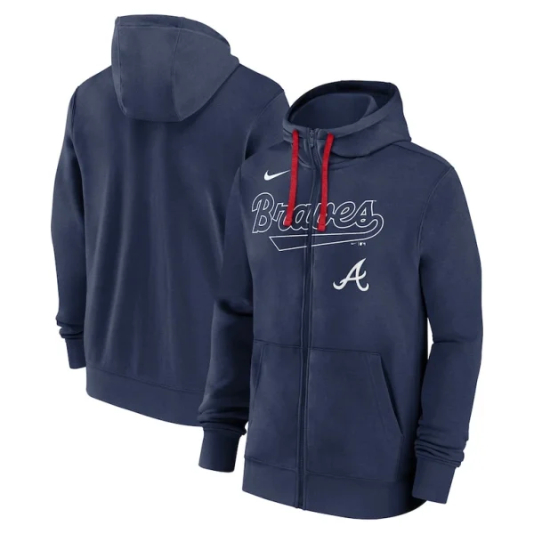 Atlanta braves nike knockout script full zip hoodie Navy