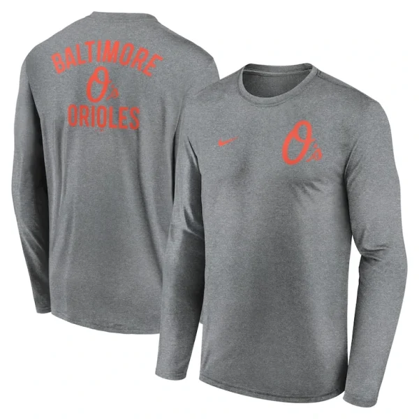 Baltimore orioles nike 2 hit legend performance long sleeve t shirt Heather charcoal