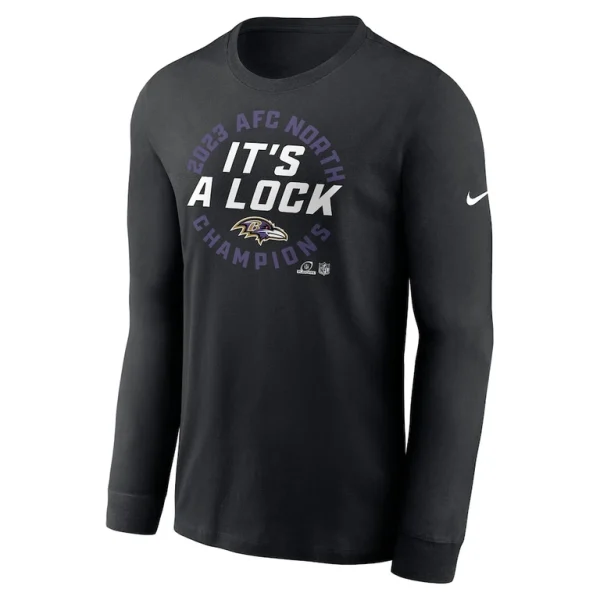 Baltimore ravens nike 2023 afc north division champions locker room trophy collection long sleeve t shirt Black M