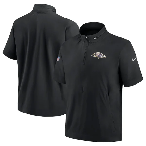 Baltimore ravens nike sideline coach short sleeve hoodie quarter zip jacket Black