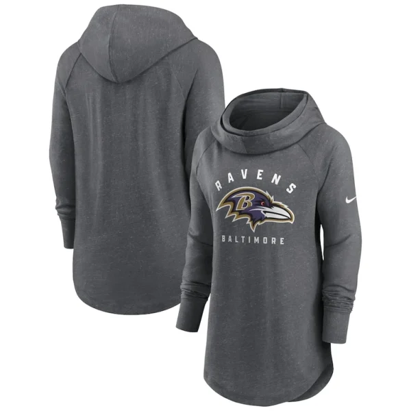 Baltimore ravens nike womens raglan funnel neck pullover hoodie Heather charcoal