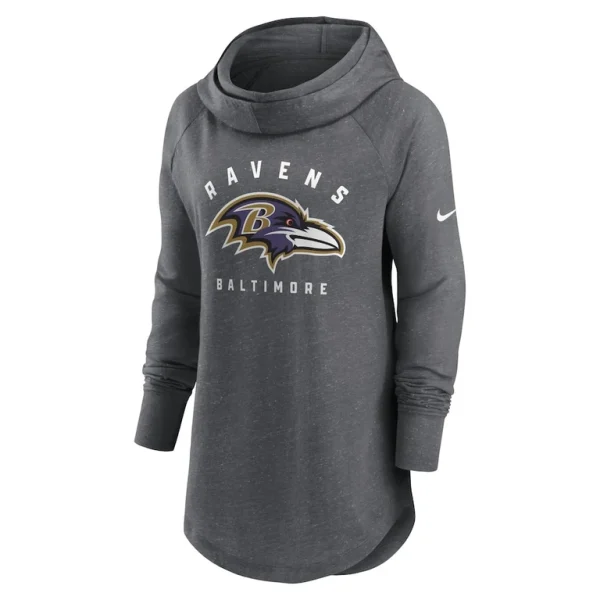 Baltimore ravens nike womens raglan funnel neck pullover hoodie Heather charcoal S