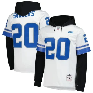 Barry sanders detroit lions mitchell ness player name number hoodie legacy jersey White