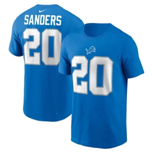 Barry sanders detroit lions nike retired player name number t shirt Blue