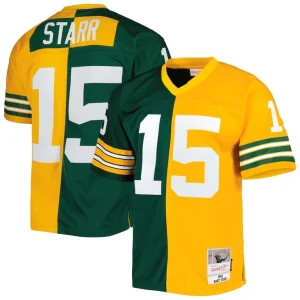 Bart starr green bay packers mitchell ness 1969 split legacy replica jersey Greengold