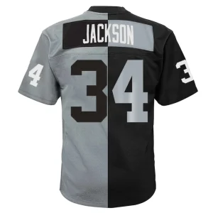 Bo jackson las vegas raiders mitchell ness big tall split legacy retired player replica jersey Blacksilver 5XB