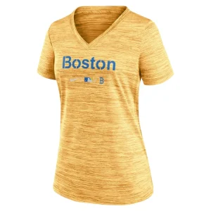 Boston red sox nike womens mlb city connect velocity space dye performance v neck t shirt Gold S