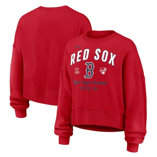 Boston red sox nike womens oversized high hip pullover sweatshirt Red