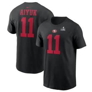 Brandon aiyuk san francisco 49ers nike super bowl lviii patch player name number t shirt Black