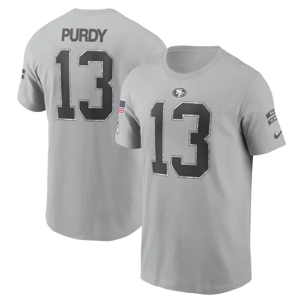 Brock purdy san francisco 49ers nike 2024 salute to service name number t shirt Gray