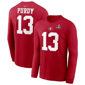Brock purdy san francisco 49ers nike super bowl lviii patch player name number long sleeve t shirt Scarlet