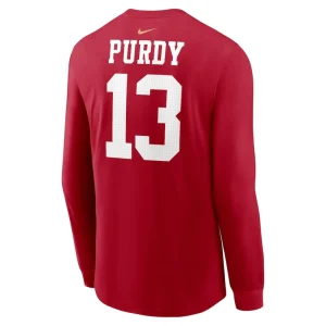 Brock purdy san francisco 49ers nike super bowl lviii patch player name number long sleeve t shirt Scarlet L