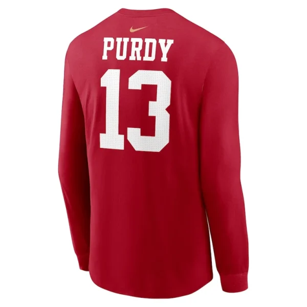Brock purdy san francisco 49ers nike super bowl lviii patch player name number long sleeve t shirt Scarlet L