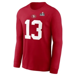 Brock purdy san francisco 49ers nike super bowl lviii patch player name number long sleeve t shirt Scarlet M