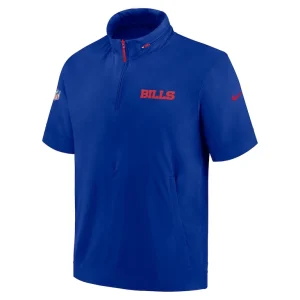 Buffalo bills nike 2024 sideline coach short sleeve half zip hoodie jacket Royal M