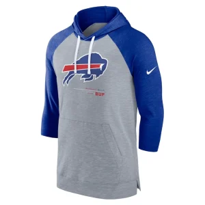 Buffalo bills nike raglan 34 sleeve pullover hoodie Heather grayheather royal M