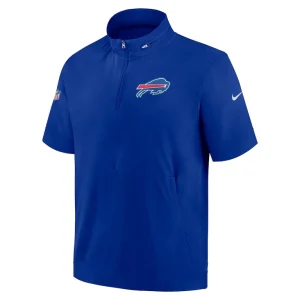 Buffalo bills nike sideline coach short sleeve hoodie quarter zip jacket Royal M