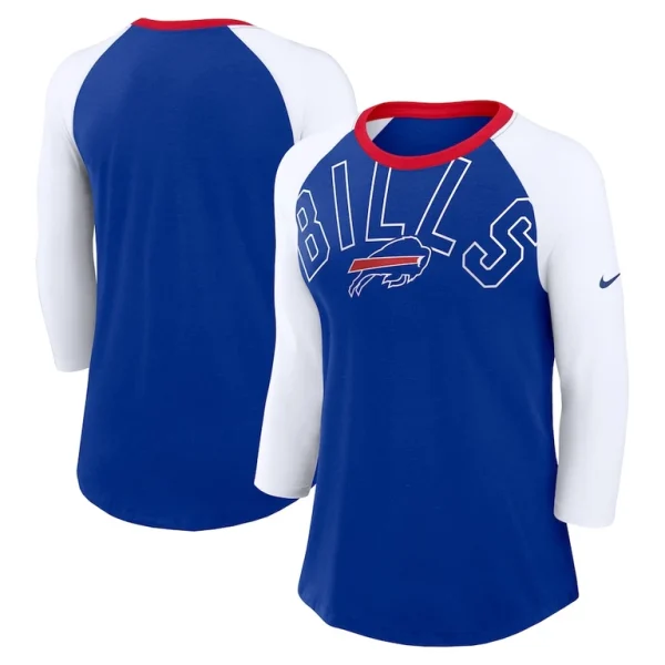 Buffalo bills nike womens knockout arch raglan tri blend 34 sleeve t shirt Royalwhite