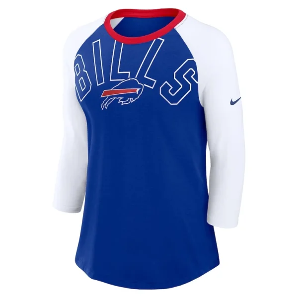 Buffalo bills nike womens knockout arch raglan tri blend 34 sleeve t shirt Royalwhite S