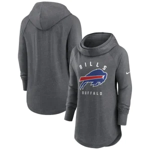 Buffalo bills nike womens raglan funnel neck pullover hoodie Heather charcoal