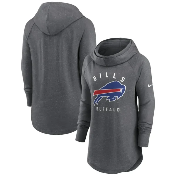 Buffalo bills nike womens raglan funnel neck pullover hoodie Heather charcoal